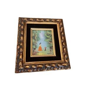 Vintage Louis Cardin Original Enamel on Copper Painting Mother Child 8.5" x 9.5"